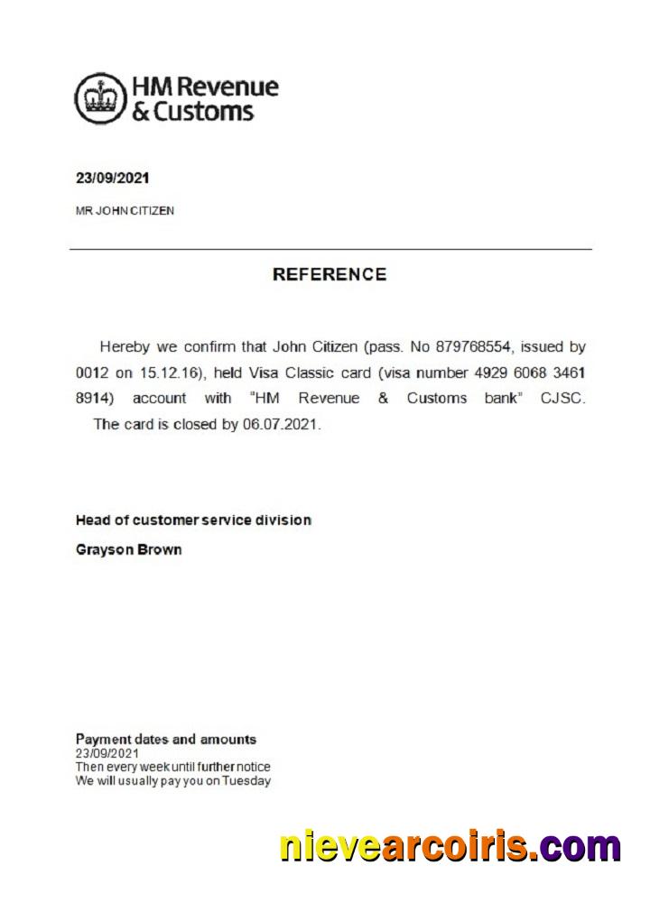 United Kingdom HM Revenue & Customs closure reference